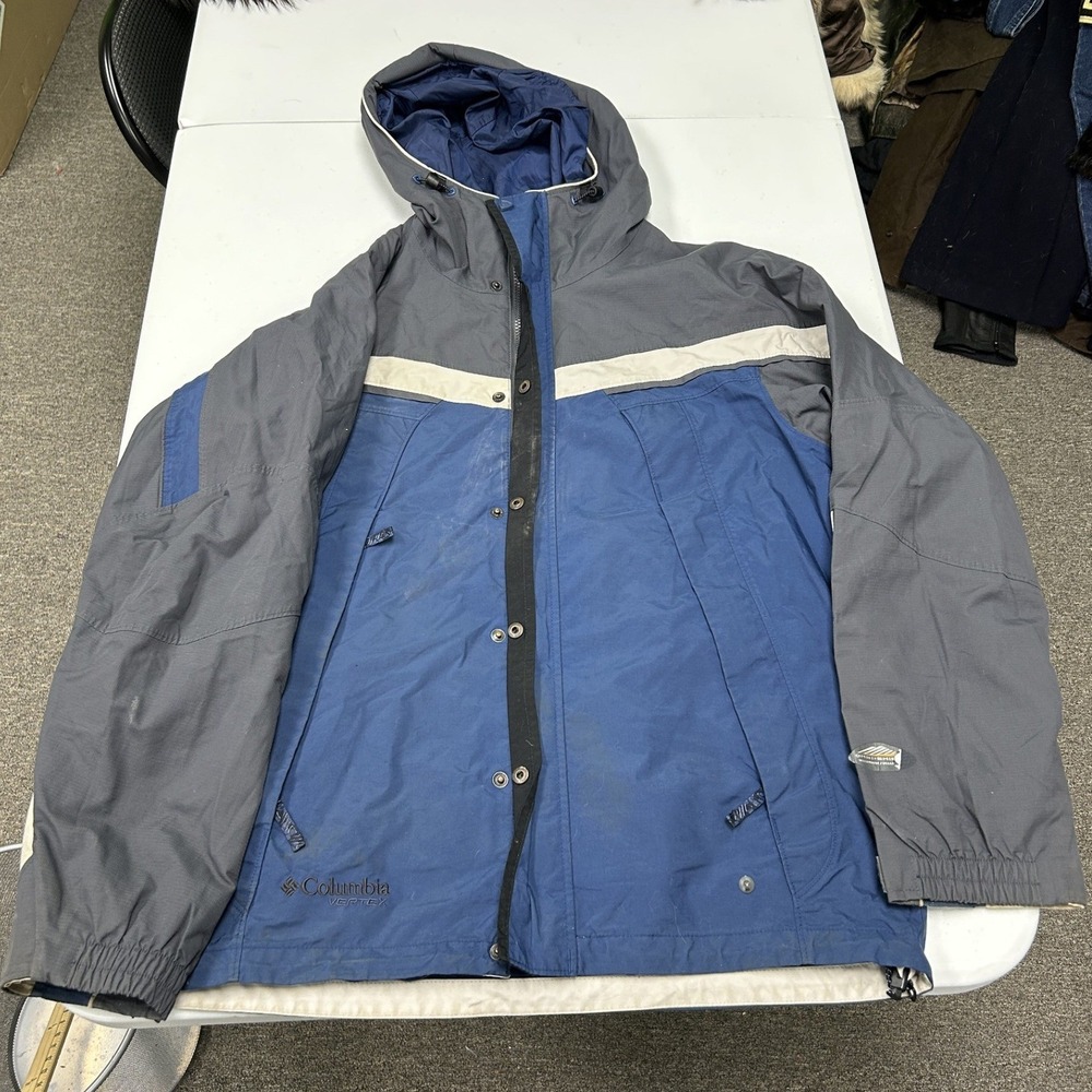 Columbia Vertex Ski Jacket Mens M Blue Grey Hooded Colorblock Outerwear